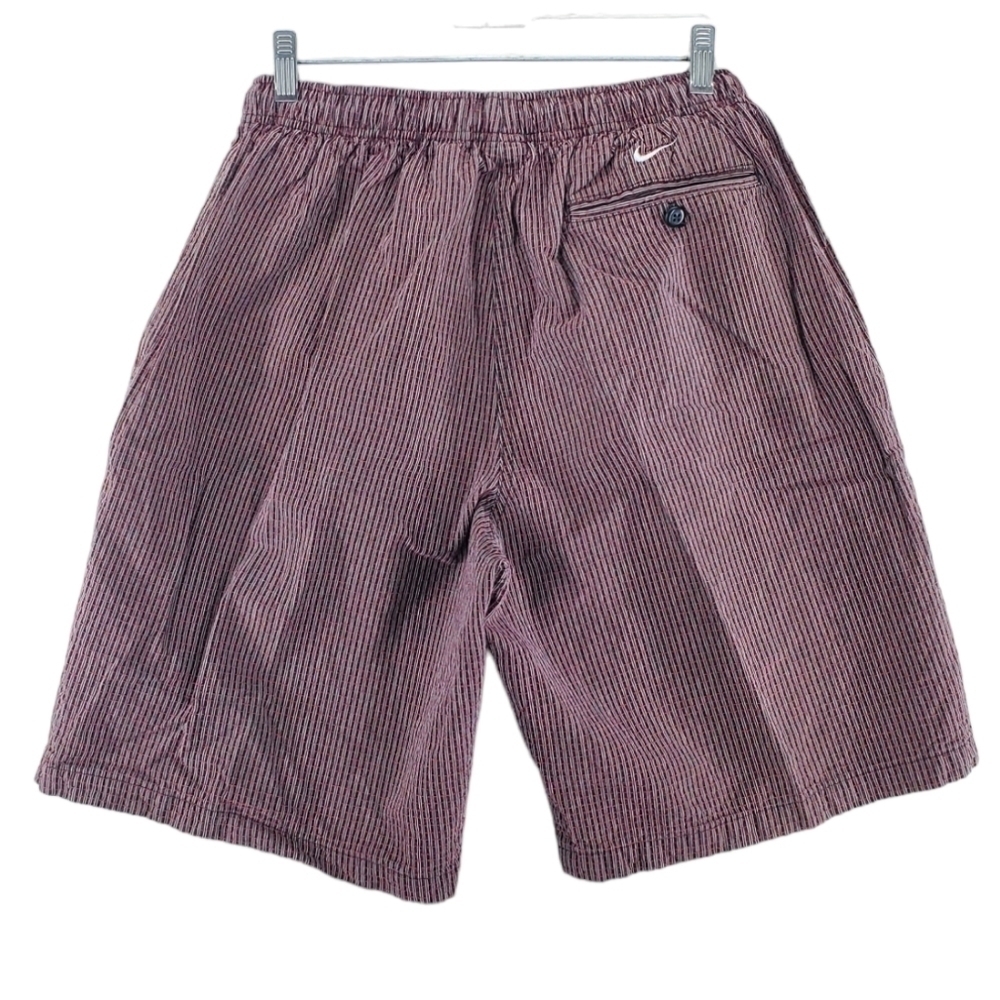 Vtg Nike Shorts Mens M Brown Red Check Drawstring Elastic Waist (24-32 x9.5)
